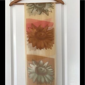 Elaine Gold 100% Silk Scarf w Mod,Graphic Flower Print, Rectangular, Neutrals